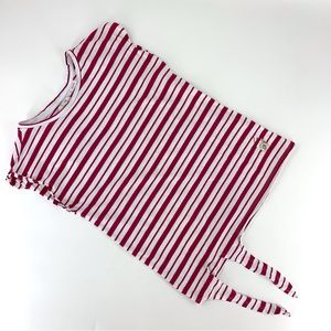 2/$25 Silver Jeans Pink/White Striped Cap Sleeve Tee with Front Hem Tie, Large